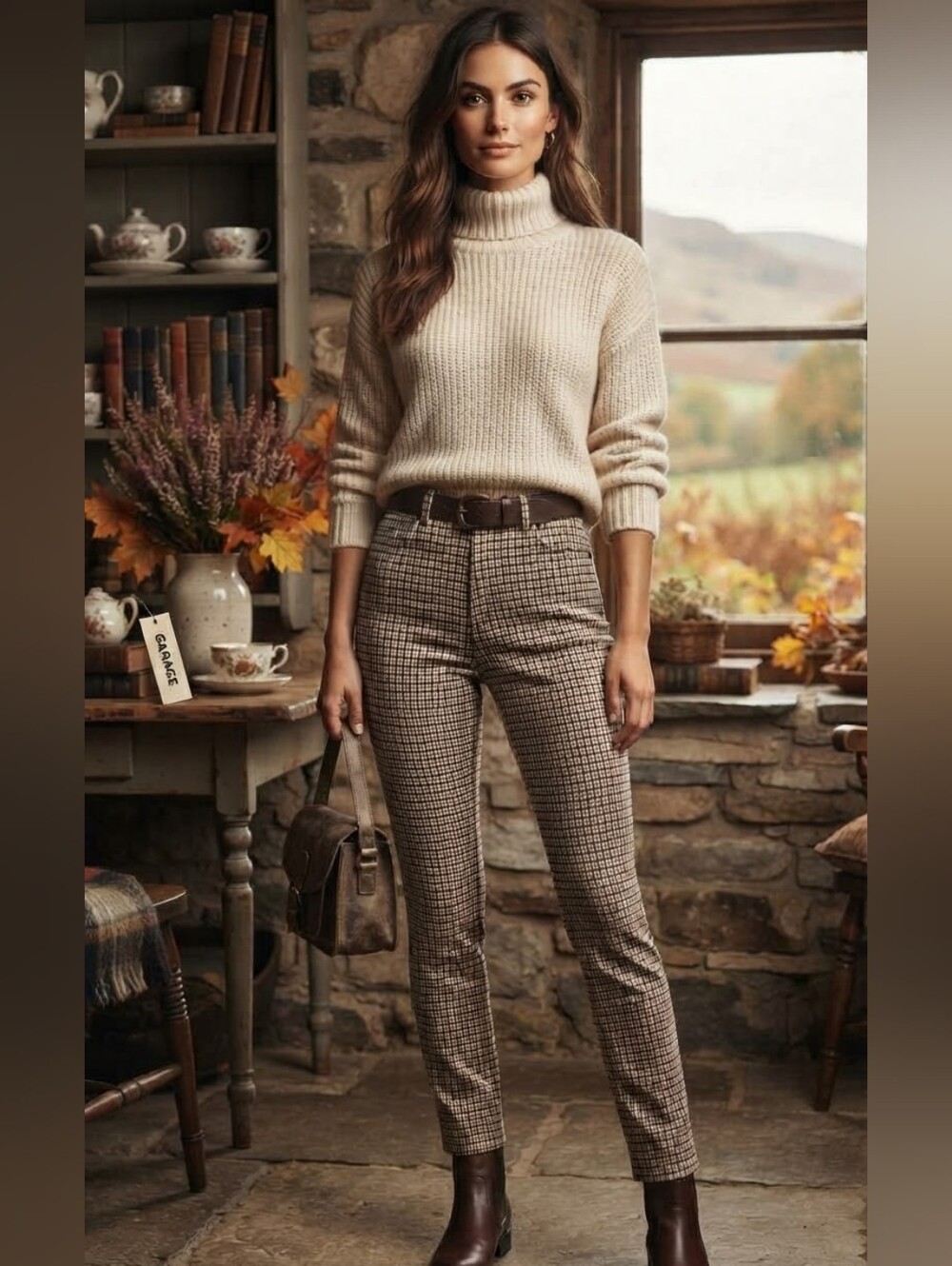 NWT GARAGE Superbe Pantalon skinny droit à carreaux style britannique